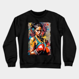 Boxing Girl Pop Art Fighter Martial Arts Portrait Crewneck Sweatshirt